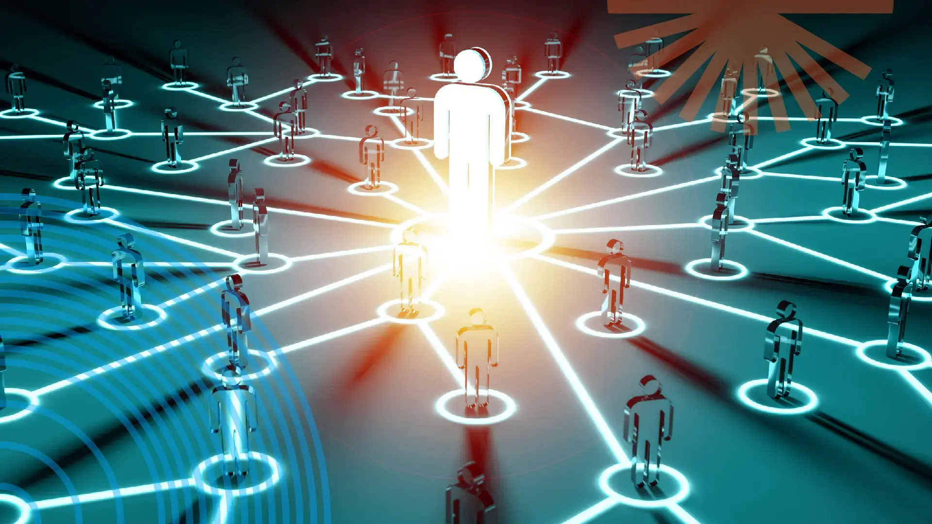 Grraphic of a leader connecting a group of people in a 3D rendering style